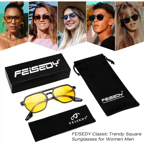 FEISEDY Retro 70s Aviator Sunglasses for Women Men Vintage Square Trendy Oversized Shades UV400 B0145Yellow