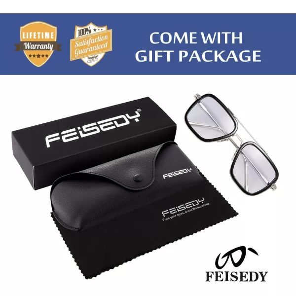 FEISEDY Retro 70s Pilot Sunglasses Tony Sunglasses Trendy Women Square Sun Glasses B2510BlackSilver Frame Light Gradient Lens Tony Stark Color
