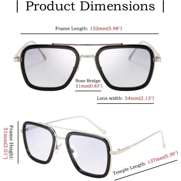 FEISEDY Retro 70s Pilot Sunglasses Tony Sunglasses Trendy Women Square Sun Glasses B2510BlackSilver Frame Light Gradient Lens Tony Stark Color