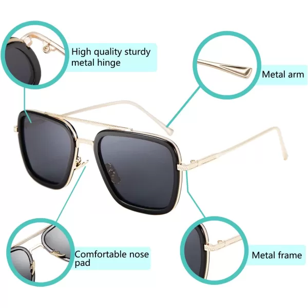 FEISEDY Retro 70s Pilot Sunglasses Tony Sunglasses Trendy Women Square Sun Glasses B2510Blackgold