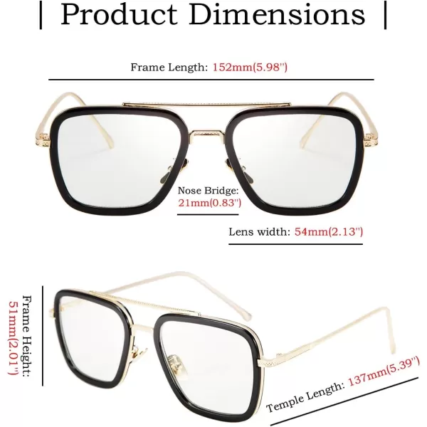 FEISEDY Retro 70s Pilot Sunglasses Tony Sunglasses Trendy Women Square Sun Glasses B2510Blackgoldclear