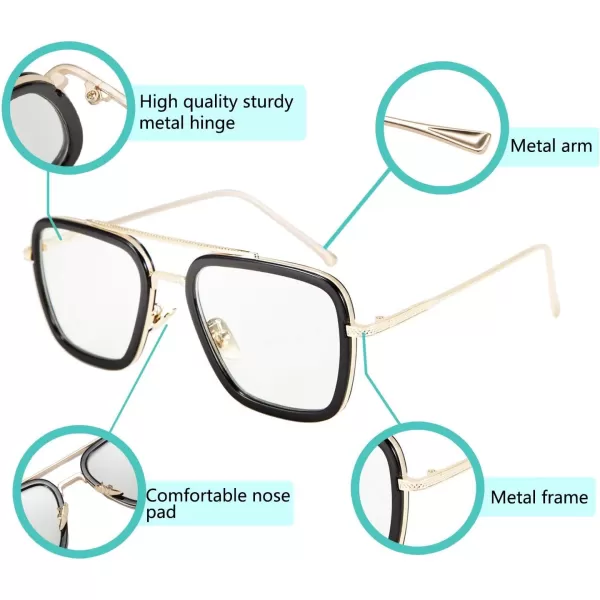 FEISEDY Retro 70s Pilot Sunglasses Tony Sunglasses Trendy Women Square Sun Glasses B2510Blackgoldclear