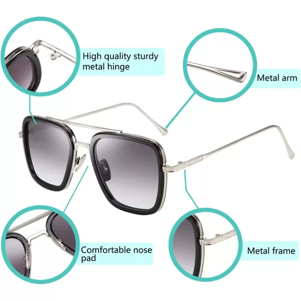 FEISEDY Retro 70s Pilot Sunglasses Tony Sunglasses Trendy Women Square Sun Glasses B2510Blacksilver Frame Gradient Lens