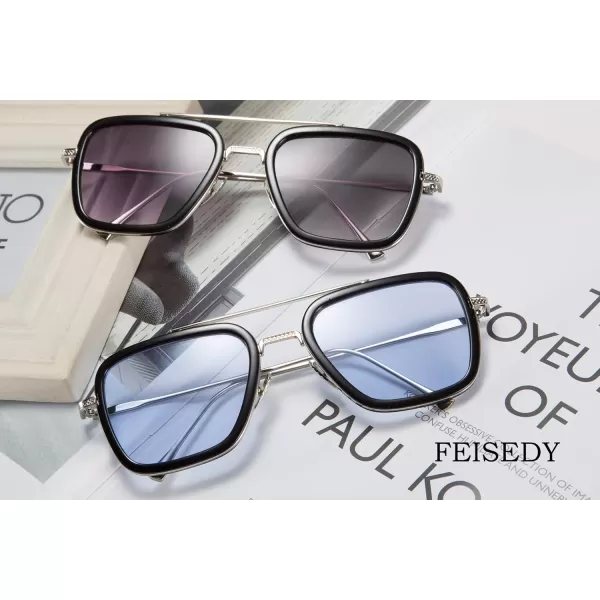FEISEDY Retro 70s Pilot Sunglasses Tony Sunglasses Trendy Women Square Sun Glasses B2510Blacksilver Frame Gradient Lens