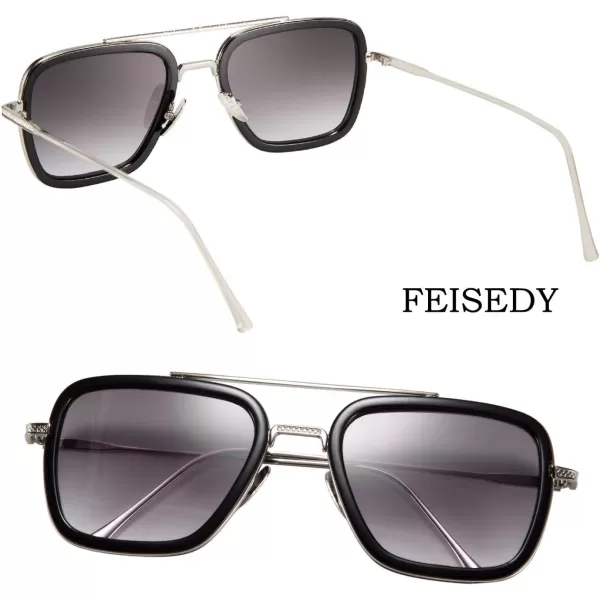 FEISEDY Retro 70s Pilot Sunglasses Tony Sunglasses Trendy Women Square Sun Glasses B2510Blacksilver Frame Gradient Lens