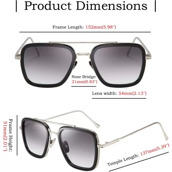 FEISEDY Retro 70s Pilot Sunglasses Tony Sunglasses Trendy Women Square Sun Glasses B2510Blacksilver Frame Gradient Lens