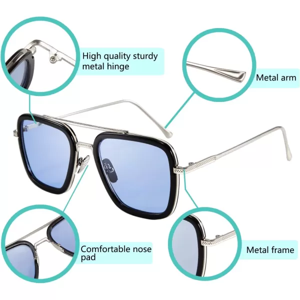 FEISEDY Retro 70s Pilot Sunglasses Tony Sunglasses Trendy Women Square Sun Glasses B2510Blue Edith