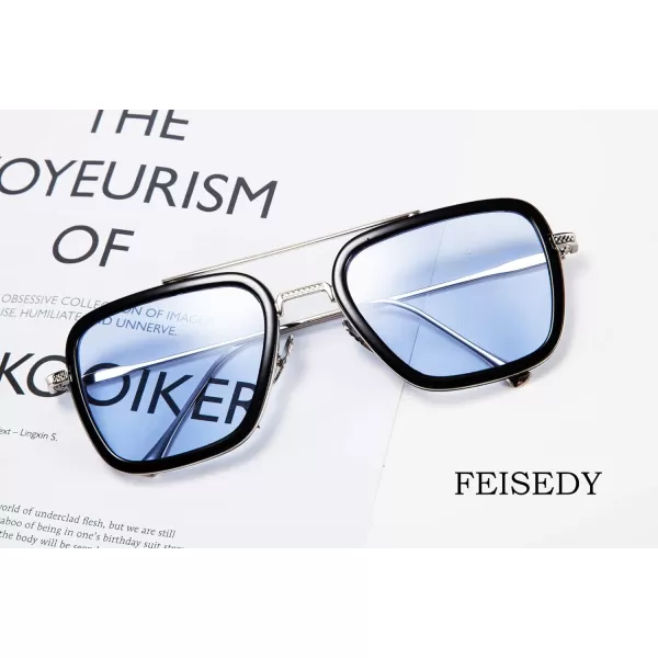 FEISEDY Retro 70s Pilot Sunglasses Tony Sunglasses Trendy Women Square Sun Glasses B2510Blue Edith