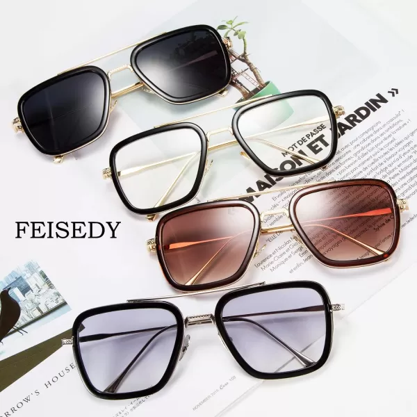 FEISEDY Retro 70s Pilot Sunglasses Tony Sunglasses Trendy Women Square Sun Glasses B2510Brown