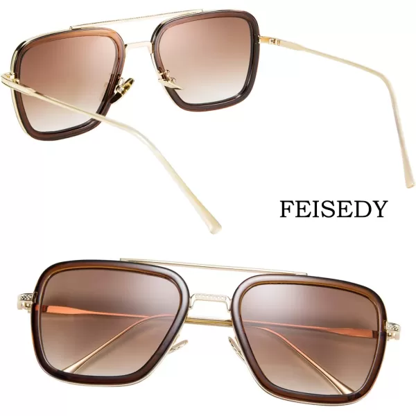 FEISEDY Retro 70s Pilot Sunglasses Tony Sunglasses Trendy Women Square Sun Glasses B2510Brown