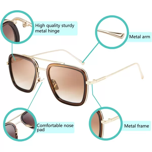 FEISEDY Retro 70s Pilot Sunglasses Tony Sunglasses Trendy Women Square Sun Glasses B2510Brown