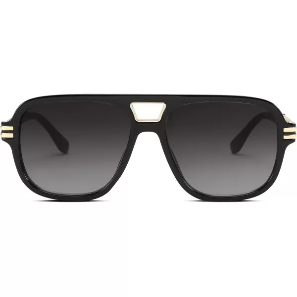 FEISEDY Retro Aviator Sunglasses for Women Men Vintage Trendy Oversized Square Shades UV400 B0106Black Frame  Gradual Grey Lens