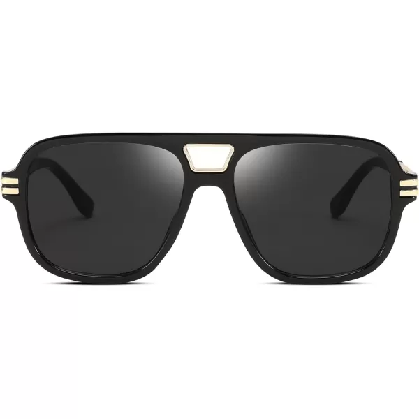 FEISEDY Retro Aviator Sunglasses for Women Men Vintage Trendy Oversized Square Shades UV400 B0106Black Frame  Grey Lens