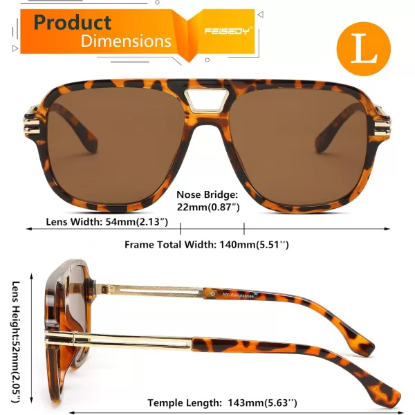 FEISEDY Retro Aviator Sunglasses for Women Men Vintage Trendy Oversized Square Shades UV400 B0106Leopard Frame  Tea Lens