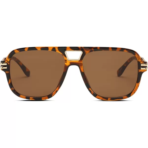 FEISEDY Retro Aviator Sunglasses for Women Men Vintage Trendy Oversized Square Shades UV400 B0106Leopard Frame  Tea Lens