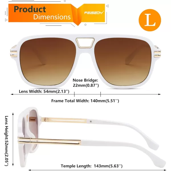 FEISEDY Retro Aviator Sunglasses for Women Men Vintage Trendy Oversized Square Shades UV400 B0106White Frame  Gradual Tea Lens