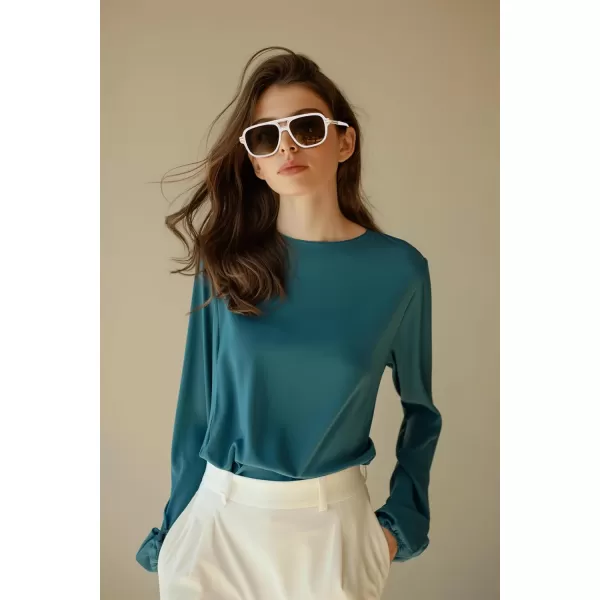 FEISEDY Retro Aviator Sunglasses for Women Men Vintage Trendy Oversized Square Shades UV400 B0106White Frame  Gradual Tea Lens