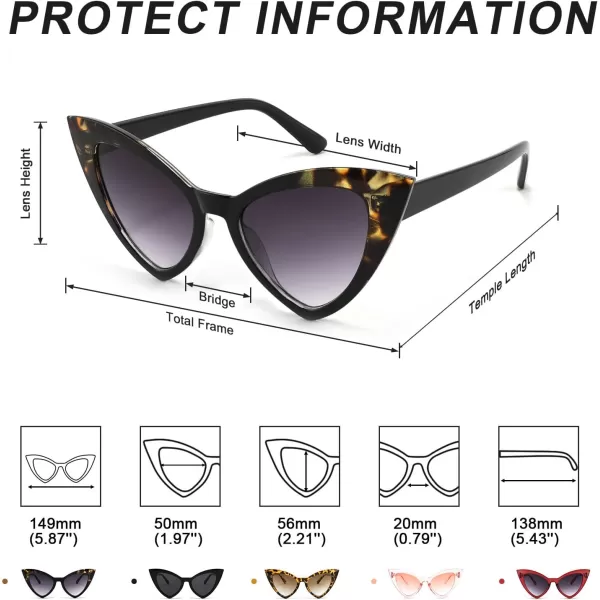 FEISEDY Retro Cat Eye Sunglasses for Women Fashion Vintage Cateye Sun Glasses B2235001 Black Leopard FrameGrey Gradient Lens