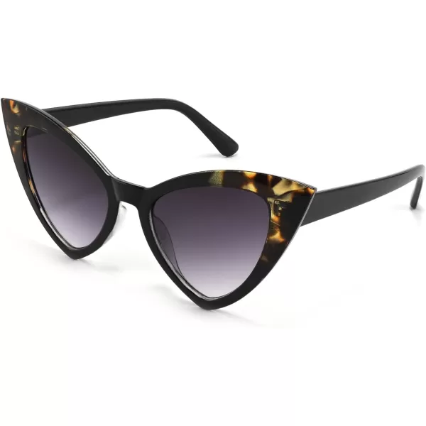 FEISEDY Retro Cat Eye Sunglasses for Women Fashion Vintage Cateye Sun Glasses B2235001 Black Leopard FrameGrey Gradient Lens