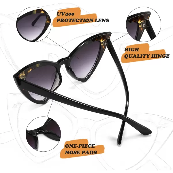 FEISEDY Retro Cat Eye Sunglasses for Women Fashion Vintage Cateye Sun Glasses B2235001 Black Leopard FrameGrey Gradient Lens