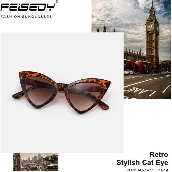 FEISEDY Retro Cat Eye Sunglasses for Women Fashion Vintage Cateye Sun Glasses B2235003 Leopard FrameTea Gradient Lens