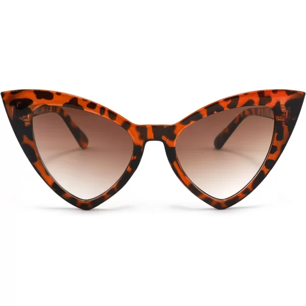 FEISEDY Retro Cat Eye Sunglasses for Women Fashion Vintage Cateye Sun Glasses B2235003 Leopard FrameTea Gradient Lens