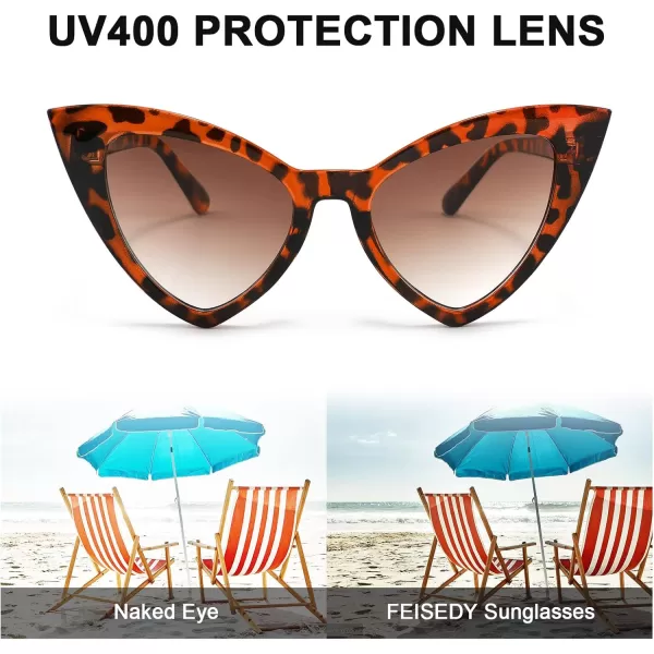 FEISEDY Retro Cat Eye Sunglasses for Women Fashion Vintage Cateye Sun Glasses B2235003 Leopard FrameTea Gradient Lens