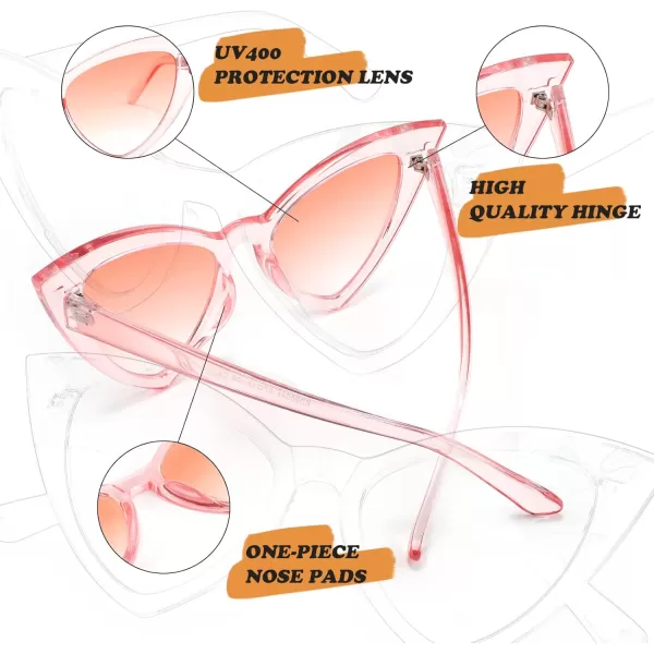 FEISEDY Retro Cat Eye Sunglasses for Women Fashion Vintage Cateye Sun Glasses B2235004 Transparent Pink FramePink Gradient Lens