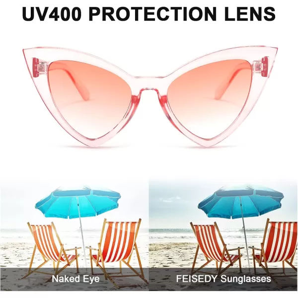 FEISEDY Retro Cat Eye Sunglasses for Women Fashion Vintage Cateye Sun Glasses B2235004 Transparent Pink FramePink Gradient Lens