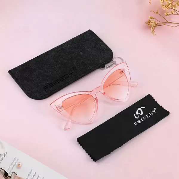FEISEDY Retro Cat Eye Sunglasses for Women Fashion Vintage Cateye Sun Glasses B2235004 Transparent Pink FramePink Gradient Lens