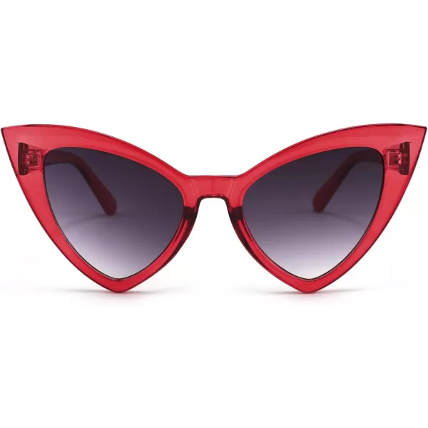 FEISEDY Retro Cat Eye Sunglasses for Women Fashion Vintage Cateye Sun Glasses B2235005 Red FrameGrey Gradient Lens