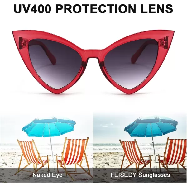 FEISEDY Retro Cat Eye Sunglasses for Women Fashion Vintage Cateye Sun Glasses B2235005 Red FrameGrey Gradient Lens