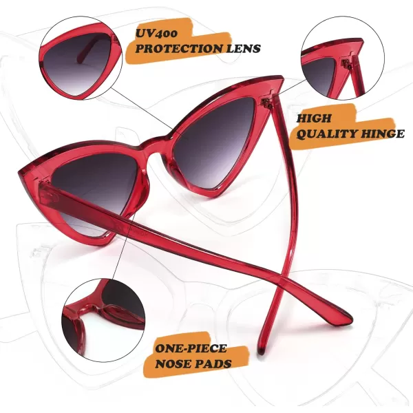 FEISEDY Retro Cat Eye Sunglasses for Women Fashion Vintage Cateye Sun Glasses B2235005 Red FrameGrey Gradient Lens