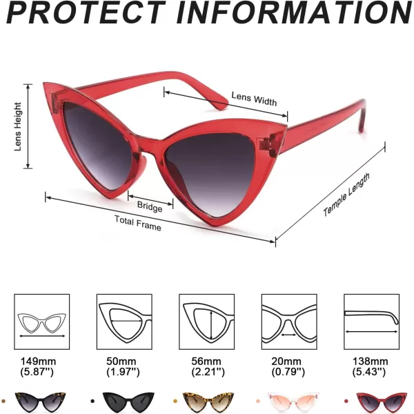 FEISEDY Retro Cat Eye Sunglasses for Women Fashion Vintage Cateye Sun Glasses B2235005 Red FrameGrey Gradient Lens