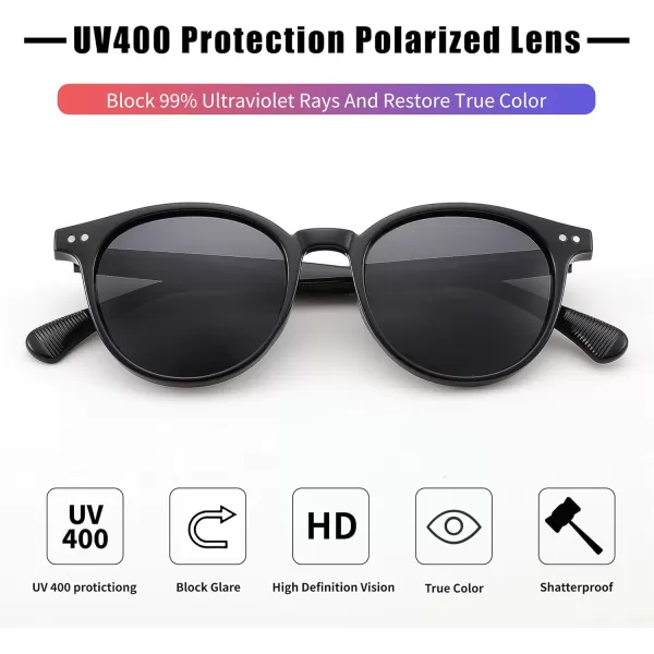 FEISEDY Retro Round Polarized Sunglasses Women Men Trending Shades Fashion Circle Sun Glasses B2808001 Black Frame  Grey Lens