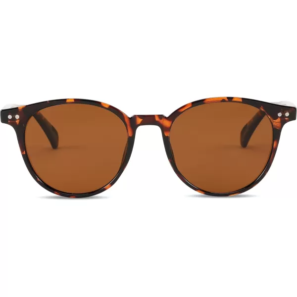 FEISEDY Retro Round Polarized Sunglasses Women Men Trending Shades Fashion Circle Sun Glasses B2808002 Leopard Frame  Tea Lens