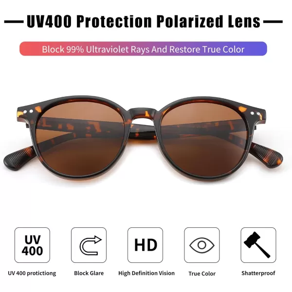 FEISEDY Retro Round Polarized Sunglasses Women Men Trending Shades Fashion Circle Sun Glasses B2808002 Leopard Frame  Tea Lens