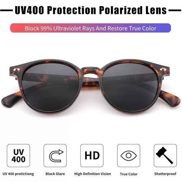 FEISEDY Retro Round Polarized Sunglasses Women Men Trending Shades Fashion Circle Sun Glasses B2808003 Leopard Frame  Grey Lens