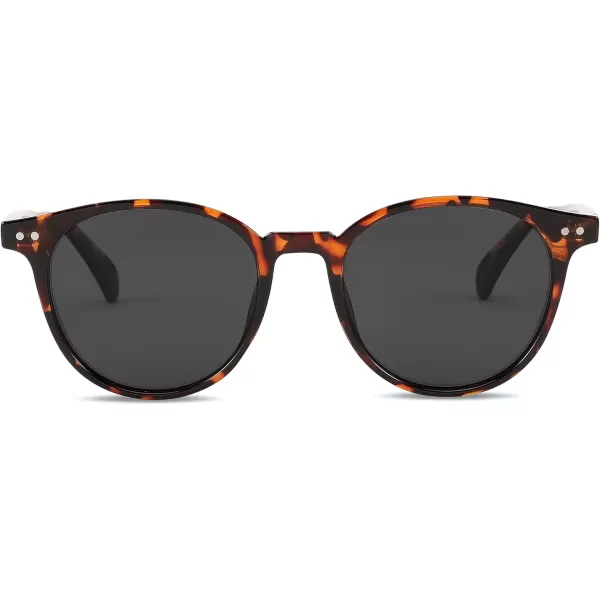 FEISEDY Retro Round Polarized Sunglasses Women Men Trending Shades Fashion Circle Sun Glasses B2808003 Leopard Frame  Grey Lens