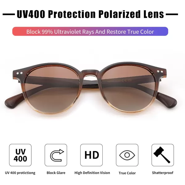 FEISEDY Retro Round Polarized Sunglasses Women Men Trending Shades Fashion Circle Sun Glasses B2808004 Blacktea Frame  Gradual Tea Lens