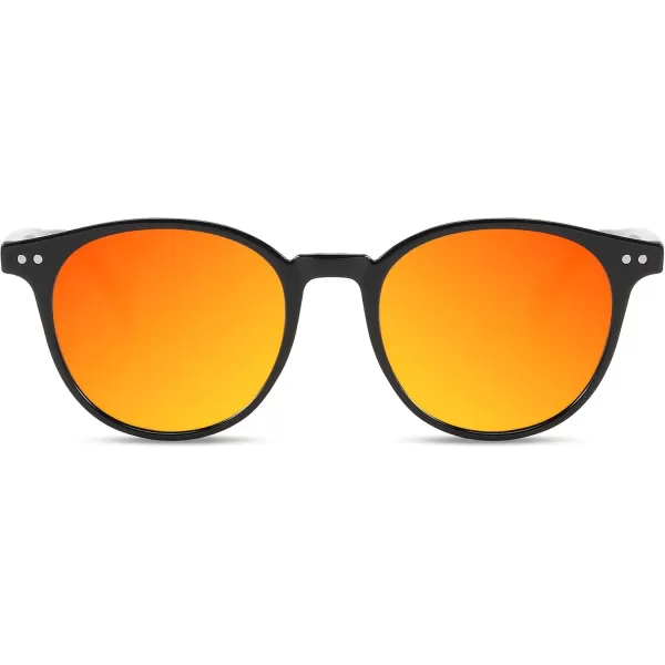 FEISEDY Retro Round Polarized Sunglasses Women Men Trending Shades Fashion Circle Sun Glasses B2808005 Black Frame  Red Mirror Lens