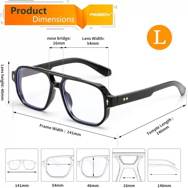 FEISEDY Retro Square Aviator Sunglasses Women Men 70s Small Vintage Rectangle UV400 Sun Glasses B9120Black Frame Anti Blue Light Lens