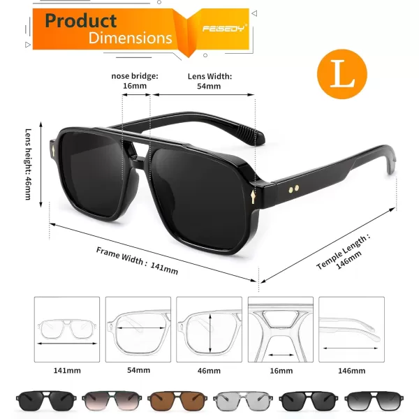 FEISEDY Retro Square Aviator Sunglasses Women Men 70s Small Vintage Rectangle UV400 Sun Glasses B9120Black Frame Black Lens