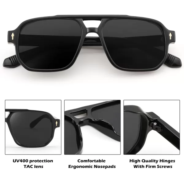 FEISEDY Retro Square Aviator Sunglasses Women Men 70s Small Vintage Rectangle UV400 Sun Glasses B9120Black Frame Black Lens