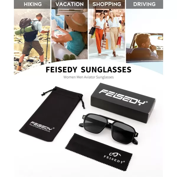 FEISEDY Retro Square Aviator Sunglasses Women Men 70s Small Vintage Rectangle UV400 Sun Glasses B9120Black Frame Black Lens
