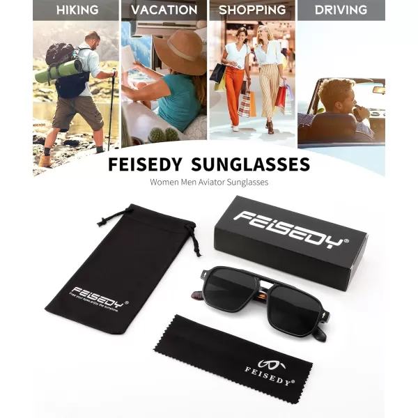FEISEDY Retro Square Aviator Sunglasses Women Men 70s Small Vintage Rectangle UV400 Sun Glasses B9120Black Frame Leopard Temple