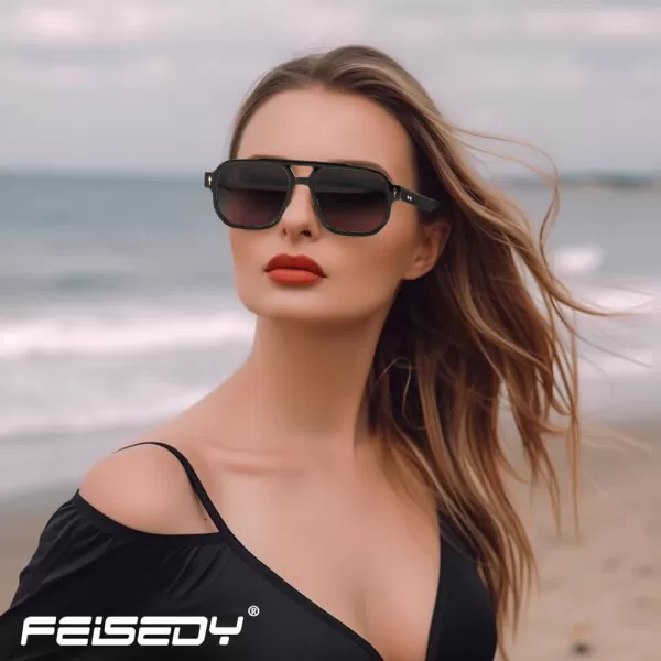 FEISEDY Retro Square Aviator Sunglasses Women Men 70s Small Vintage Rectangle UV400 Sun Glasses B9120Black Frame Transparent Temple