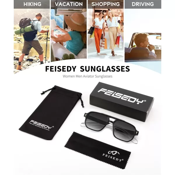 FEISEDY Retro Square Aviator Sunglasses Women Men 70s Small Vintage Rectangle UV400 Sun Glasses B9120Black Frame Transparent Temple