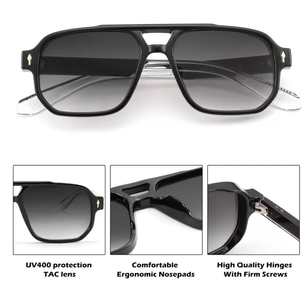 FEISEDY Retro Square Aviator Sunglasses Women Men 70s Small Vintage Rectangle UV400 Sun Glasses B9120Black Frame Transparent Temple