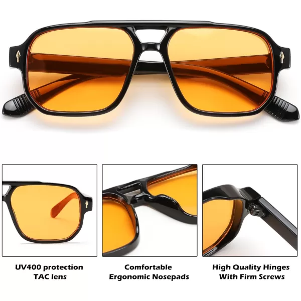 FEISEDY Retro Square Aviator Sunglasses Women Men 70s Small Vintage Rectangle UV400 Sun Glasses B9120Black Frame Yellow Lens